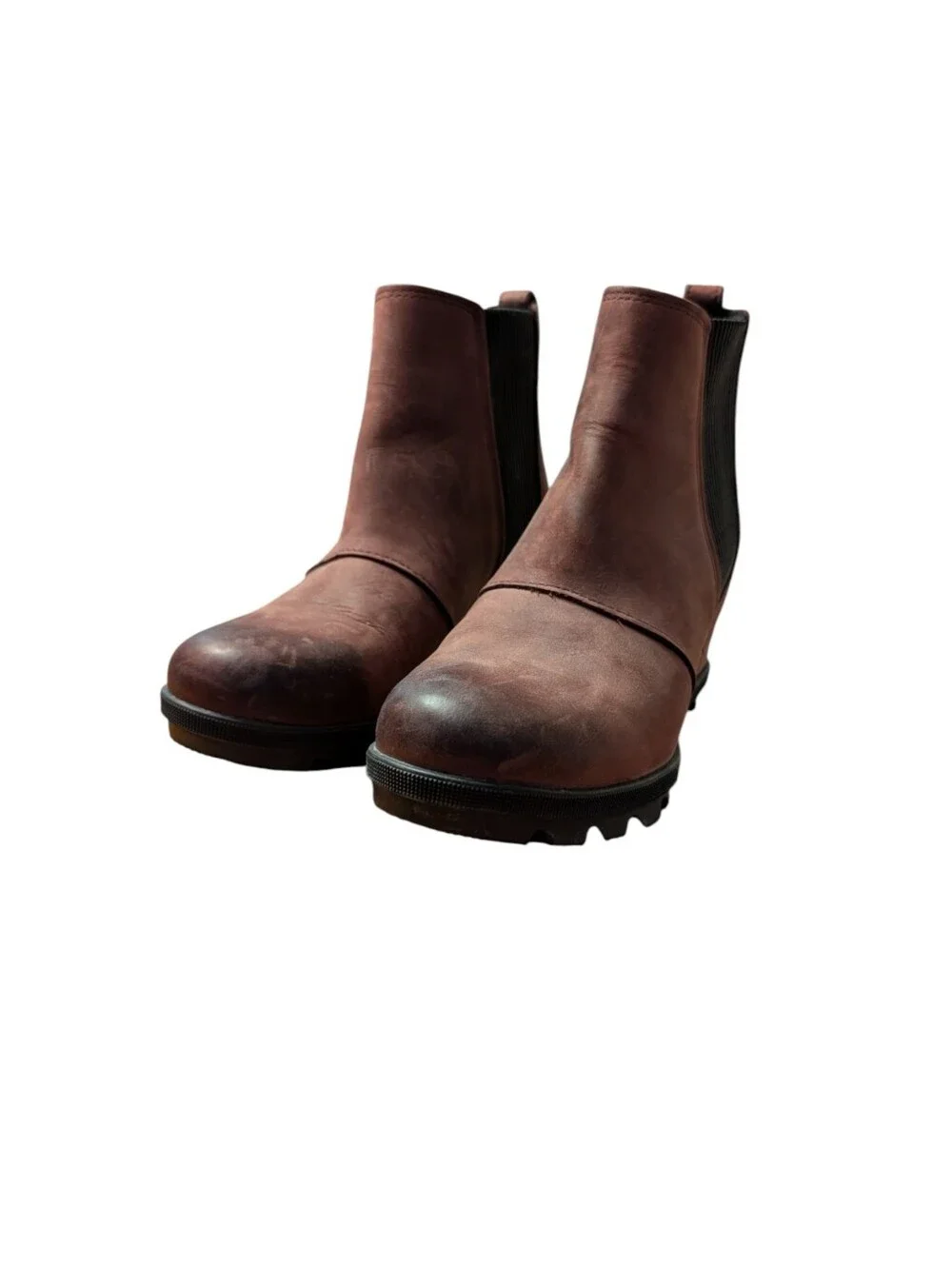 Sorel Joan of Arctic Wedge Chelsea Boots Brown-burgundy Leather Waterproof 6.5